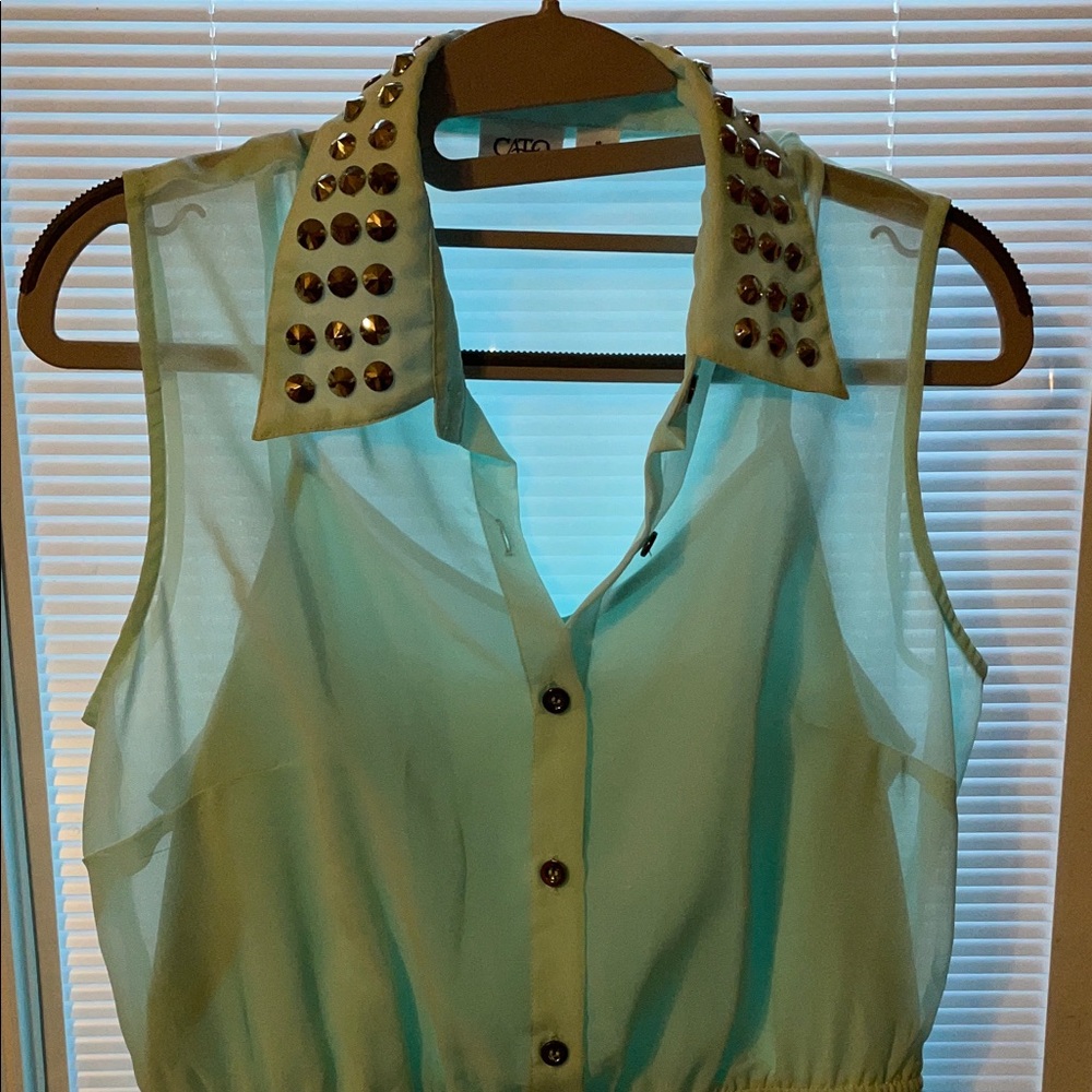 Cato Light Green Sleeveless dress with Studded Collar